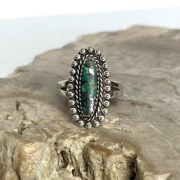 VTG Bell Trading Sterling Silver 925 Southwest Style Green Turquoise Ring 5.25 - Picture 2 of 16